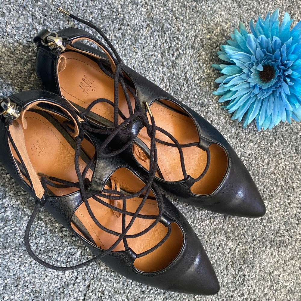 Black lace up flats